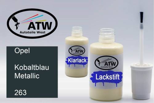 Opel, Kobaltblau Metallic, 263: 20ml Lackstift + 20ml Klarlack - Set, von ATW Autoteile West.